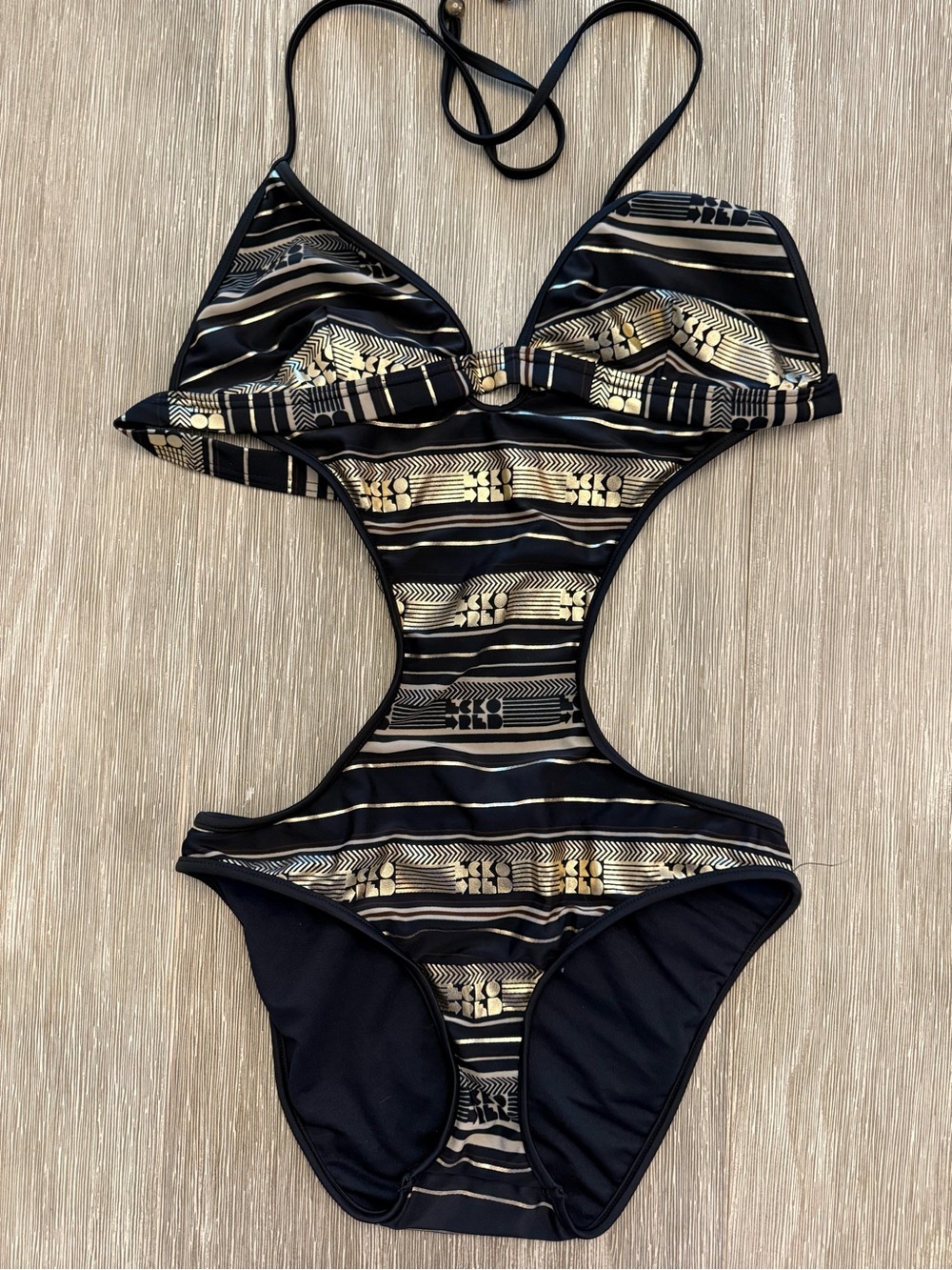 Ecko Red Black & Gold Metallic Monogram Monokini Size Medium
